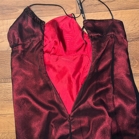 Betsey Johnson NO SIZE Vintage Evening Dress Floral Beading Silk Red Black Vixen - Picture 13 of 16